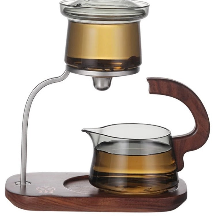 Walnut wood tea pot, glass tea infuser pot, automatic water dispenser cup, tea set filter, magnetic absorption tea pot set, for household use.